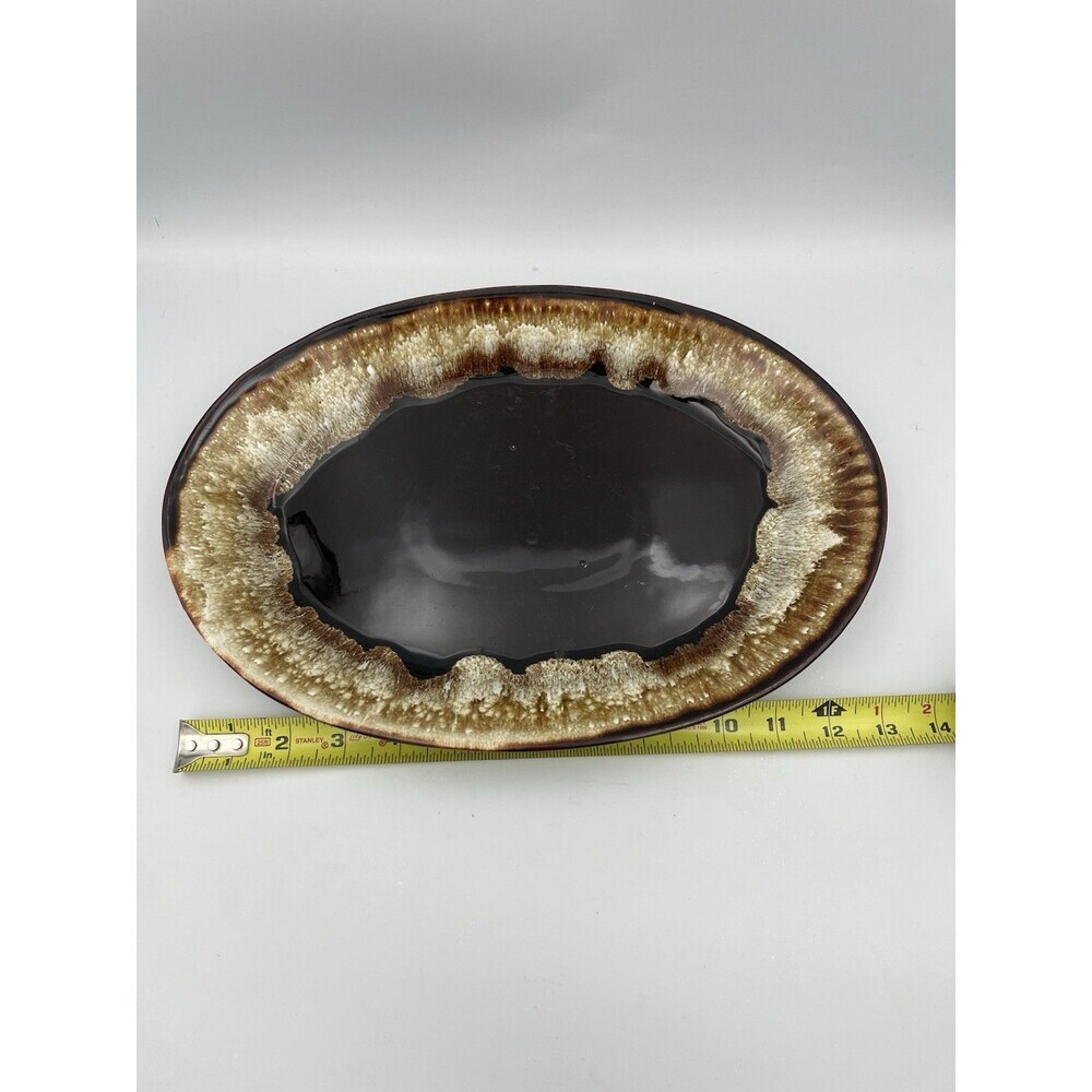 Pfaltzgraff Gourmet Brown Drip Oval Platter Serving Plate 14" MCM Vintage Grammy